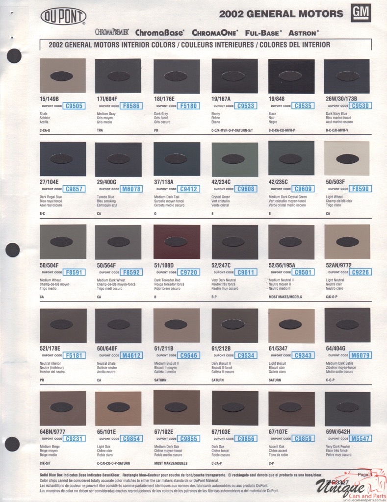 2002 General Motors Paint Charts DuPont 5